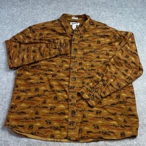 Duluth Trading Co Untucked Mens Shirt XL Brown Print Long Sleeve Relaxed Fit